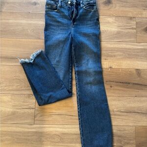 Good American Dark Blue Skinny Jeans with Frayed Hem